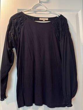 Loft Navy Blue Smocked Shoulder Blouse Size Small